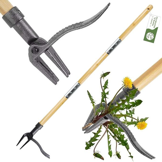 Weed Puller Tool, Stand Up Heavy Duty Root Removal Tool with 4-Claw Head & Long Handle, Garden Hand Weeding Tool - Easily Remove Weeds Without Bending, Pulling,or Kneeling