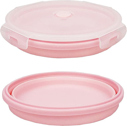 CARTINTS Silicone Collapsible Food Storage Containers-Prep/Storage Bowls with Lids – Set of 4 Round Silicone Lunch Containers – Microwave and Freezer Food Containers(pink)