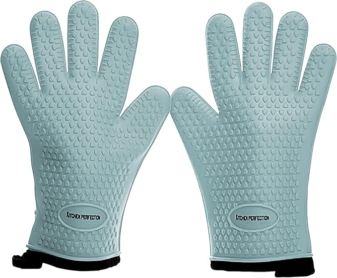 KITCHEN PERFECTION S Silicone Smoker Oven Gloves for Women -Extreme Heat Resistant BBQ Gloves -Handle Hot Food Right on Your Grill Fryer |Waterproof Oven Mitts for Cooking |Superior Set+3 Bonuses