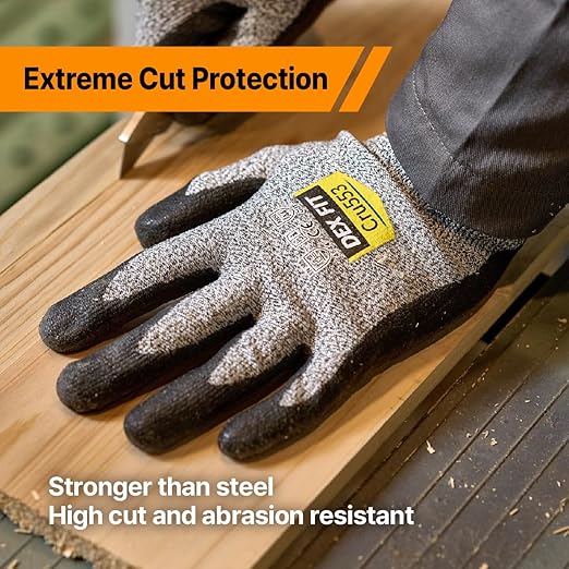 DEX FIT Level 5 Cut Resistant Gloves Cru553 Prime - 3D-Comfort Fit, Firm Grip, Thin & Lightweight, Touchscreen Compatible, Durable, Breathable, Machine Washable; Black XXL (11) 1 Pair
