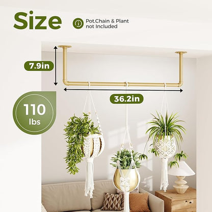 Bamworld Hanging Planters for Indoor Plants Plant Hanger Indoor Hanging Plant Rod 36.2in Window Plant Shelves Metal Rod Pot/Chains Not Included (Gold)