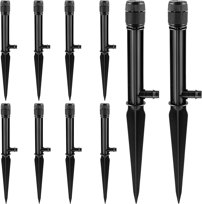 10 Pack Sprinkler Bubbler Heads with Stake Adjustable Water Flow Irrigation Spray Emitters Sprinkler Heads with Stake for 1/2 Inch Irrigation Tubing for Tree,Shrubs,Garden Watering System