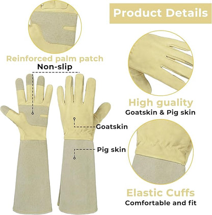 HLDD HANDLANDY Long Gardening Gloves, Leather Thorn Proof Rose Pruning Glove for Men & Women, Great Gift for Gardener