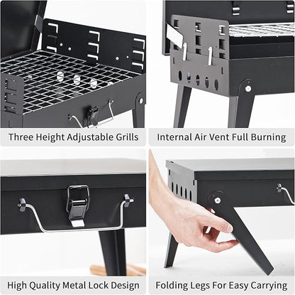 MASTER COOK Portable Charcoal Grill, Foldable BBQ Grill Kit Easy to Carry, Mini Tabletop Grill for Outdoor Camping, Patio and Picnic, 17.1”*10.8”*2.5”