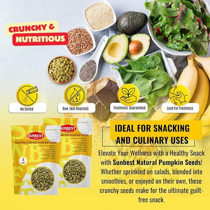 Sunbest Natural Raw Pumpkin Seeds, 2 lbs – Salted & Shelled – Whole Pepitas, Roasted – Ready to Eat, Non-GMO, Vegan, Kosher – Nutritious Snack for On-the-Go & Recipes