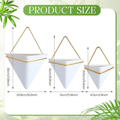 Rtteri 15 Pcs Hanging Artificial Green Plants for Indoor Fake Wall Planter with Faux Plants Geometric Vase Pot (8.2/5.9/4 Inch Size) Ceramic Holder