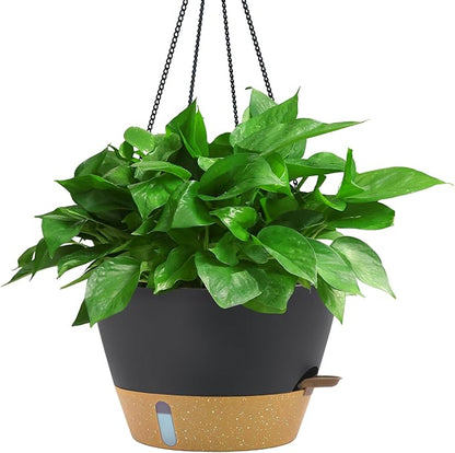ZMTECH 12 Inch Large Hanging Planters for Outdoor Plants, Self Watering Hanging Planter with Visual Reservoir, Hanging Baskets for Plants Indoor with Drainage Hole and Plant Hanger(1 Pack, Gray)