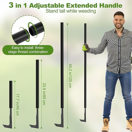 2025 Upgraded 17.7''-49.2'' Crack Weeder Tool, Long Handle Manual Crevice Weeding Tool with 3 Adjustable Length Weed Puller for Sidewalk, Paver, Wall Gaps, Lawn Yard, Driveway, Bricks, Deck Boards