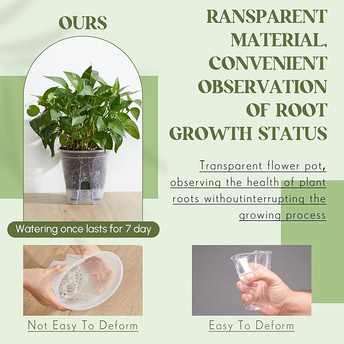 6 Pcs Self Watering Pots for Indoor Plants with Deep Reservoir and High Drainage Holes for Outdoor Plants and Flowers, Bare Root Planter (4.72'',5.91'',7.09'',Clear)