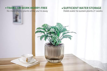 Melphoe 2 Pack Self Watering Hanging Planters Indoor Flower Pots, 6.5 Inch Outdoor Hanging Plant Pot Basket, Plant Hanger with 3Hooks Drainage Holes for Garden Home (Gray)