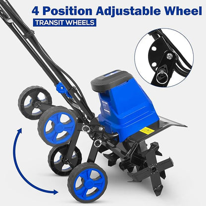 BILT HARD 16-Inch Corded Garden Tiller Cultivator, 13.5-Amp 6 Steel Tines Tillers with Adjustable Wheels & Foldable Handle, 8-Inch Tillling Depth Electric Rototiller for Lawn/Yard/Garden Soil Digging