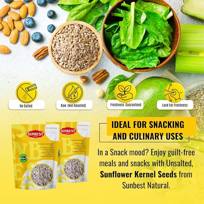 Sunbest Natural Raw Sunflower Seed Kernels 32 Oz (2 lbs) 1 Pack - Unsalted & Nutritious for Snacking, Cooking, & Baking - Vegan-Friendly - Ideal for On-the-Go & Recipes - Bulk Size for Value