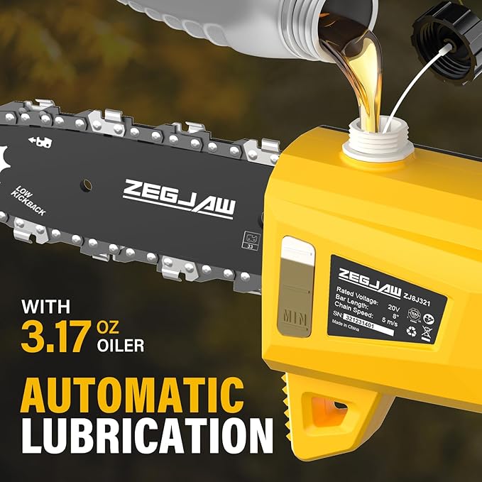 Pole Saw, 8-Inch Cordless Pole Saw for Tree Trimming, 15-FT Max Reach, 16ft/s Cutting Speed, Auto Oiling, Tool-Less Electric Pole Saws, Tree Trimmer with 2x3.0Ah Battery & Charger