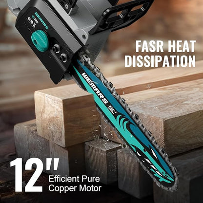 20V Brushles Cordless Chainsaw 12-Inch Lightweight Battery Powered Chainsaws Compact Pruning Electric Chainsaw 4.0AH Lithium-ion 2 Kit-Batteries for Wood Cutting,Garden Tree,Branch Pruning