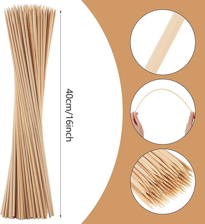 150PCS 16" Bamboo Skewers Sticks for Barbecue Smores Marshmallows Chocolate Fountain Plant Stakes Fruit and Crafting,Φ=4mm