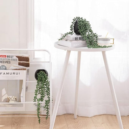 Tiita Artificial Hanging Plants, Faux Succulents in Pots, Realistic String of Pearls Plants for Home Office Accessories Window Sill Bathroom Bedroom Fake in Black Ceramic Pots, Set of 2