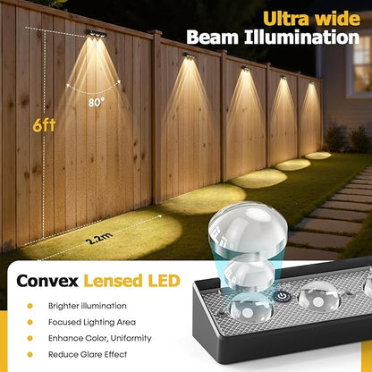 NIORSUN Solar Fence Lights,12 Pack Solars Deck Light,RGB Color,Outdoor Bulb Waterproof Led IP65,Outdoor Fence Light,Power Patio Lamp with Lenses for Outside/Backyard/Railing/Yard(Black)