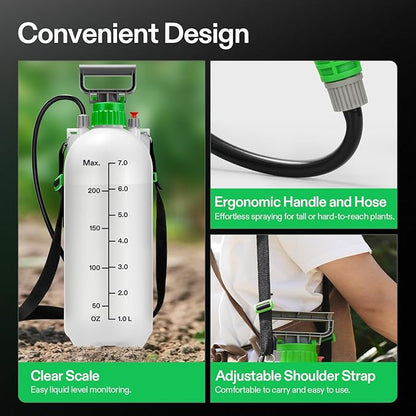 VIVOSUN 1.8 Gal/7L Pump Sprayer, Garden Water Sprayer for Plants, Weeds & Lawn Care, with 3 Nozzles, 50'' Long Hose & Pressure Relief Valve
