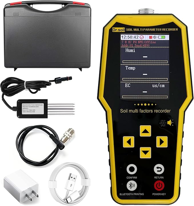 7 in 1 Soil Tester, Nitrogen Phosphorus Potassium NPK Tester, Handheld Soil PH Meter Kit, Temperature, Conductivity, Moisture, EC Meter for Petrochemical, Agriculture - Yellow