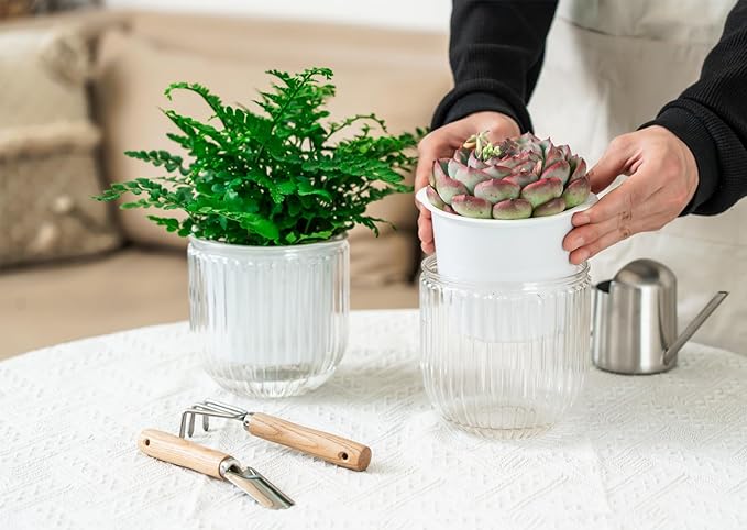 Melphoe 2 Pack Self Watering Hanging Planters Indoor Flower Pots, 5.3 Inch Outdoor Hanging Basket, Plant Hanger with 3Hooks Drainage Holes for Garden Home (White)