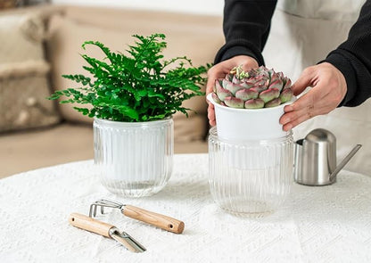 Melphoe 2 Pack Self Watering Hanging Planters Indoor Flower Pots, 5.3 Inch Outdoor Hanging Basket, Plant Hanger with 3Hooks Drainage Holes for Garden Home (White)