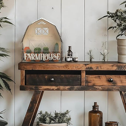 Vintage Rustic Metal Wall Plant Stand Decor Distressed Farmhouse Shaped Wall-Mounted Hanging Planter Holder for Indoor Outdoor Garden Patio Yard