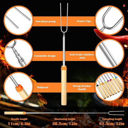 150 Pack 32 Inch Marshmallow Roasting Sticks Bulk, Smores Skewers for Fire Pit Kit, Hot Dog Camping Skewers Accessories Campfire Marshmellow Extendable Forks Bbq Tools Smores Sticks
