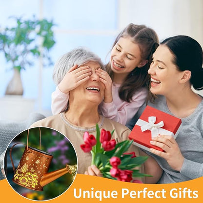 Solar Watering Can Light, Solar Powered Hanging Lantern Landscape Lights, Decorative Garden for Yard Waterproof Garden Decor, Gifts for Mom, Grandma（Sunflower + Butterfly）