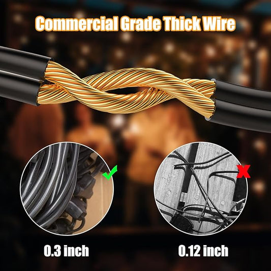 Lakumu Outdoor String Lights 96FT(48×2), Commercial Grade Heavy Duty Patio Lights with Dimmable S14 Shatterproof LED Bulbs, Linkable Waterproof Bistro Lights for Outside Deck Backyard Cafe Market