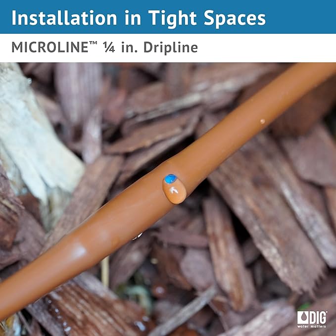 DIG ML-109B ¼” 100’ MICROLINE™ Dripline, 9” Dual Outlet Emitter Spacing, UV-Resistant Tubing for Efficient Irrigation | Ideal for Raised Beds, Gardens | Flexible, Durable, Easy Installation (Brown)