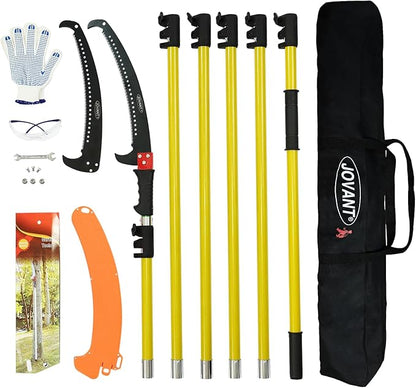 Manual Pole Saw,6.5-20 ft Extendable Pole with Double Lock Design to Reach up 26 ft for High Branches Trimming,SK5 Sharp Three-Sided Sharpened Edges Blade for Pruning Wild Palm Shrub and Tree