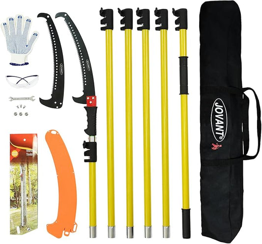 Manual Pole Saw,6.5-20 ft Extendable Pole with Double Lock Design to Reach up 26 ft for High Branches Trimming,SK5 Sharp Three-Sided Sharpened Edges Blade for Pruning Wild Palm Shrub and Tree