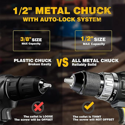 RIDA Cordless Drill Power Drill Cordless 20V 1/2'' Keyless Metal Chuck 355 In-lb(40N.m) Torque with 2.0AH Li-ion Battery & Fast Charger, Variable Speed, 25+1 Position and 22pcs Bits