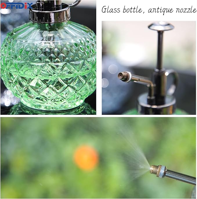 OFFIDIX Plant Mister, Mister Spray Bottle for Plants,Glass Spray Bottles with Plastic Bronze Plastic Top Pump,300ML Small Watering Can for Gardening, Cleaning (Light Green)