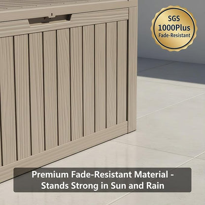 80 Gallon Resin Deck Box, Outdoor Storage Container for Patio Furniture Cushions, Garden Tools, Pool Accessories & Yard Equipment - All-Weather, Lockable, Wood Grain Design