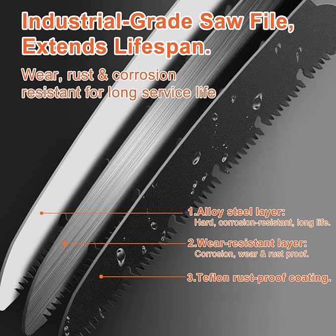 10 Inch Heavy Duty Folding Pruning Saw, SK5 Curved Blade with Triple-Cut Razor Teeth, Hand Saw for Tree Cutting, Camping, Gardening, Hiking, Landscaping & Branch Trimming