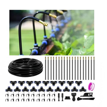 Drip Irrigation System for Garden - 60 Ft Drip Irrigation Kit with 19 360°Adjustable Copper Nozzles Hose, Automatic Atomizing Plant Watering Sprinkler System for Yard, Lawn, Greenhouse, Potted