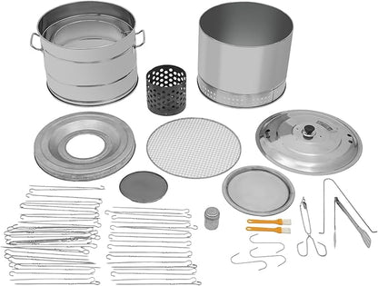 Stainless BBQ Grill Barrel,Portable 360°Smokeless Barbecue Grills,Silver Steel Kebob-Grill with 50 Skewers,Outdoor Cooking and BBQ,Camping Picnic Patio Backyard