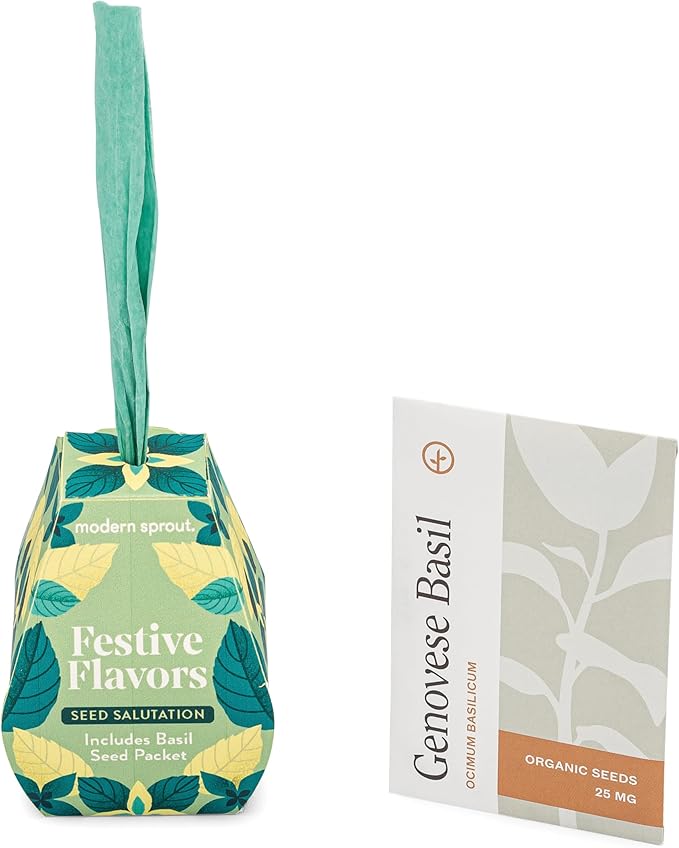Modern Sprout Seed Salutations - Garden Seed Packet Gift Tag/Ornament - Organic Basil Seeds for Planting Indoor & Outdoor - Unique Gardening Gifts for baby shower, birthdays - 12 Pack(Festive Flavors)