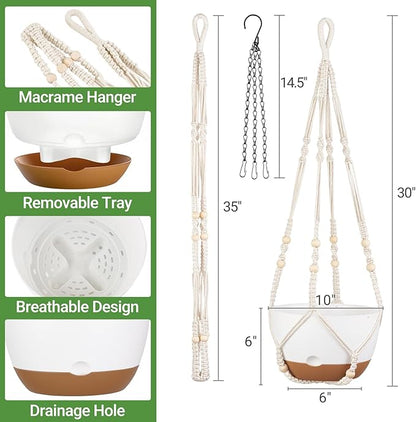 Mkono Hanging Planters for Indoor Plants, 2 Pack 10 Inch Self Watering Pots with Macrame Plant Hangers 2 Kinds Hanging Basket for Outdoor Garden Home Ceiling Window Decor