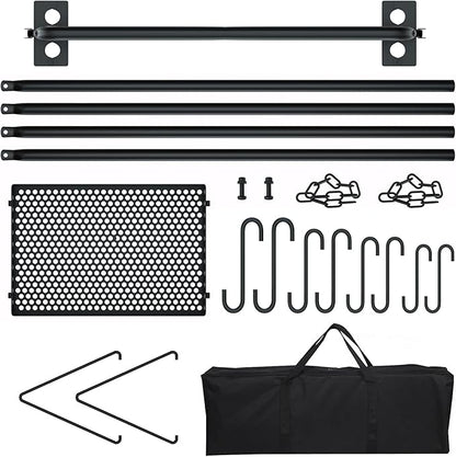 RELIANCER Grill Swing,Campfire Grill Cooking Stand w/8 Hooks & Storage Bag,Cast Iron BBQ Party Swing Grilling Cooking Rack,Outdoor Picnic Camping Cookware Hanging Rack,Collapsible Bonfire Barbecue Set