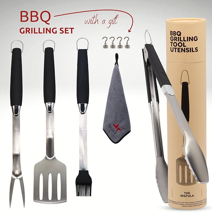 Grill Set – Grill Tools, BBQ Tools, Grilling Set, Grilling Utensils – Premium Stainless Steel, Heavy Duty & Rust-Resistant, Extra Long Handles, Comfortable Grip for Easy Outdoor BBQ Cooking