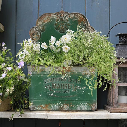 All Chic Metal Wall Planter Outdoor Wall Hanging Planter Rustic Wall Mount Planter Outdoor Wall Planter for Farmhouse Garden Decor (Green)