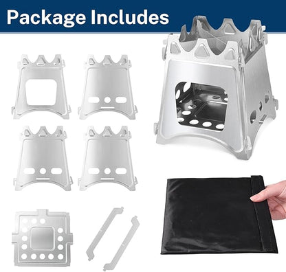 Folding Wood Burning Stove, Outdoor Portable Camping Stove, Wood Backpacking Stove, Stainless Steel Hiking Stove for BBQ Picnic