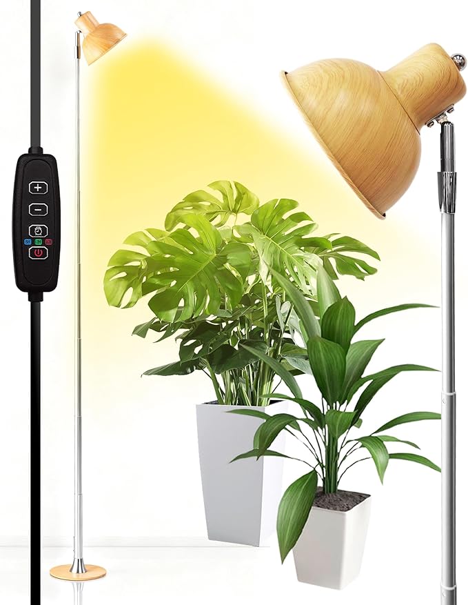yadoker Plant Grow Light for Indoor Plant, Aluminum Wood Grain LED Grow Light,Elevating Plant Lamp,Height Adjustable,Automatic Timer with 8/12/16Hours,10-Level Brightness,Ideal for Large Plant Grow