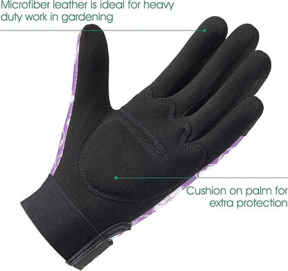 COOLJOB Small Gardening Work Gloves for Women Ladies, Thorn Proof for Rose Pruning, Cactus Handling, Blackberry Bush Planting, Puncture Resistant Anti-Slip Flexible 1 Pair S Floral Purple