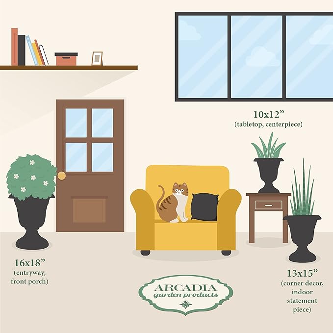 Arcadia Garden Products PL10GY Indoor/Outdoor Classic Traditional Plastic Urn Planter, 15" x 13", Gray