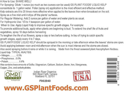 Organic Kelp Fertilizer by GS Plant Foods - Omri Certified (1 Quart) - Kelp Fertilizer for Gardens, Lawns & Soil