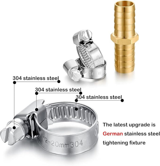 Solid Brass Garden Hose Repair Connector with Clamps Hose Repair Kit, 5/8"Barb Garden Hose Fittings (5/8"Barb-3 Set)