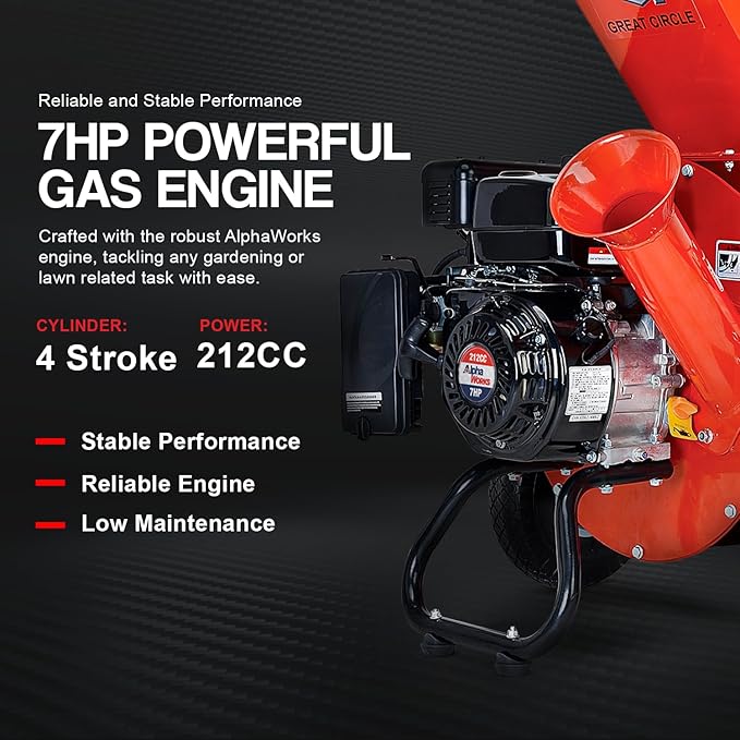GreatCircleUSA Wood Chipper Shredder Mulcher Heavy Duty Gas Powered 3 in 1 Multi-Function 3" Inch Max Wood Diameter Capacity EPA/CARB Certified Aids in Fire Prevention - Building a Firebreak